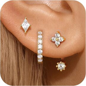 Gold Earrings Stacks for Women, 14K Gold Plated Hoop & Huggie Ear Jackets Set, 5A CZ Hypoallergenic Small Earrings – Trendy 2024