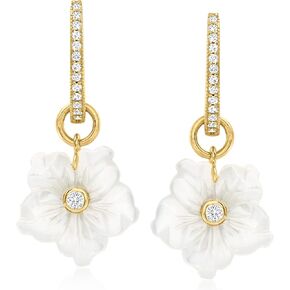 Ross-Simons Mother-Of-Pearl and .77 ct. t.w. White Topaz Removableflower Hoop Drop Earrings in 18kt Gold Over Sterling