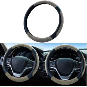 zipelo Car Steering Wheel Cover, Breathable Soft Automotive Steering Wheel Protector, Anti-Slip Linen Fabric Vehicle Steering Wheel Protective Accessories, Universal for RV, SUV, Truck (Black/Red)
