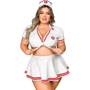 Kaei&Shi Plus Size Nurse Costume,Cosplay Outfit For Curvy Women,4 Piece Halloween Outfits