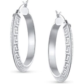 European Greek Key Design Two Tone Twist Braid Wide Huggie Hoop Earrings For Women Yellow Rose Gold Plated .925 Sterling Silver