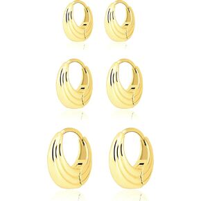 Chunky Gold Hoop Earrings Set for Women,14k Gold Plated Gold Hoops with Sterling Silver Post Hypoallergenic Thin Hoop Gold Earrings for Girls Trendy Jewelry Gifts