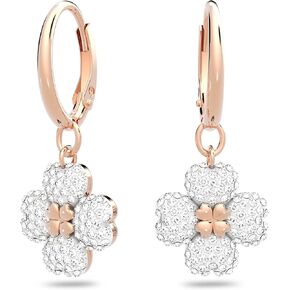 Latisha hoop earrings, Flower, White, Rose-gold tone plated