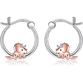 Triceratops Earrings Sterling Silver Dinosaur Hoop Earrings Dino Jewelry Triceratops Gifts for Women