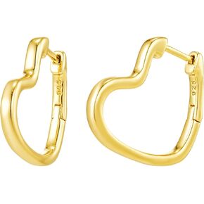 CAITLYNMINIMALIST 18K Gold Sterling Silver Dainty Heart Hoop Earrings for Women
