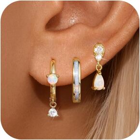 Opal Earrings for Women, Gold Opal Stud Hoop Earrings Set, Dainty Opal Earrings Jewelry, Hoop Earring Stacks for Women Trendy