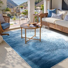 Moynesa Abstract Washable 5x7 Area Rugs, Blue Living Room Rug Soft Bedroom Throw Rugs, Modern Ombre Non Slip Ultra Thin Indoor Floor Carpet for Nursery Dorm Kids Room, Blue