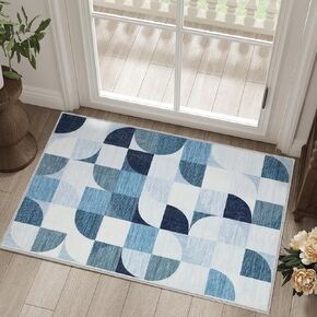 Boho Washable Rug 8x10 Area Rugs for Living Room, Mid Century Geometric Rug for Bedroom, Non Slip Throw Rugs with Rubber Back, Low Pile Dining Room Rug for Under Table, Orange