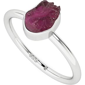 Natural Raw/Rough Pink Tourmaline Stackable Ring for Women in Sterling Silver, October Birthstone Jewelry Gifts for Her (Bezel-Set)