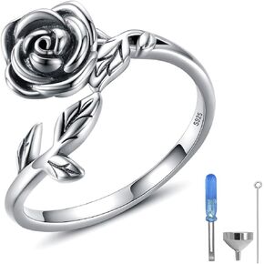MANBU Rose Cremation Urn Jewelry for Ashes - 925 Sterling Silver Memorial Keepsake Ring Bracelet Necklace Gift for Women, Bereavement Gift for A Loss Of the Loved One