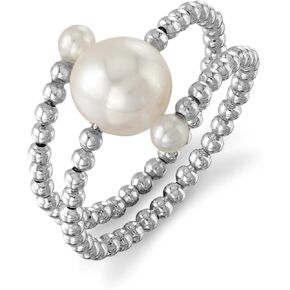 The Pearl Source White Freshwater & 18K Gold Pearl Beaded Shay Ring for Women, Premium AAAA Pearl Quality 9-10mm