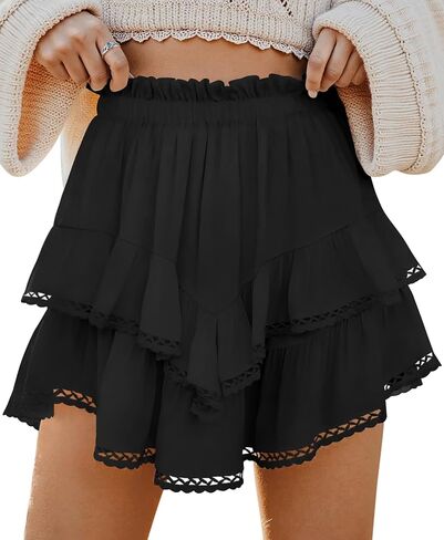 TARSE Womens Flowy Shorts High Waist Pleated Mini Skirts Casual Boho Ruffle Tiered Skorts Cute Versatile Fashion Shorts in Kuwait