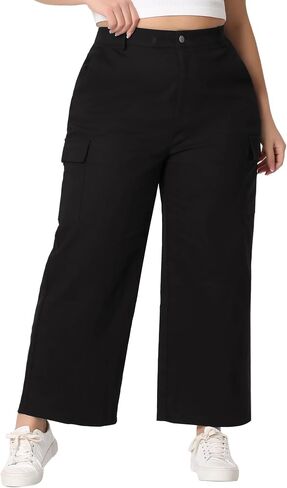 Agnes Orinda Plus Size Cargo Pants for Women Elastic Waist Pants with Pockets Outdoor Workout Trousers in Saudi Arabia