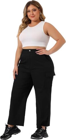 Agnes Orinda Plus Size Cargo Pants for Women Elastic Waist Pants with Pockets Outdoor Workout Trousers in Saudi Arabia