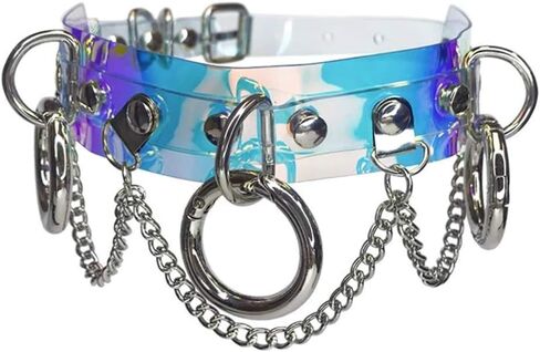 Women Holographic Goth Punk Choker Collar PVC Necklace for Halloween Costume Rave Night Club Cosplay in Kuwait