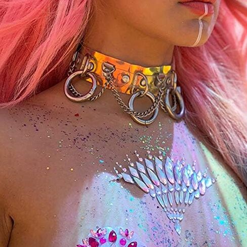 Women Holographic Goth Punk Choker Collar PVC Necklace for Halloween Costume Rave Night Club Cosplay in Kuwait