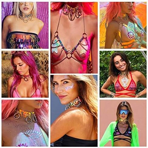 Women Holographic Goth Punk Choker Collar PVC Necklace for Halloween Costume Rave Night Club Cosplay in Kuwait