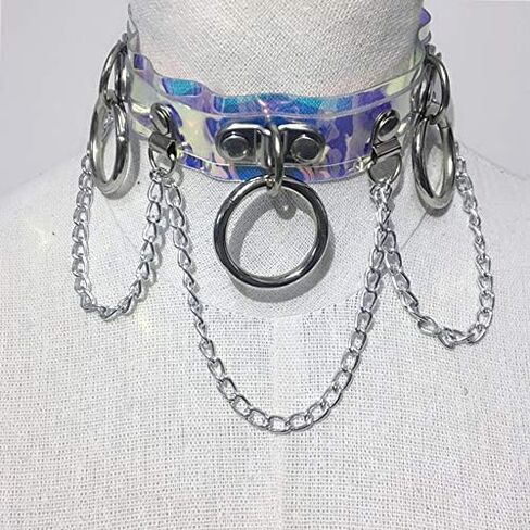 Women Holographic Goth Punk Choker Collar PVC Necklace for Halloween Costume Rave Night Club Cosplay in Kuwait