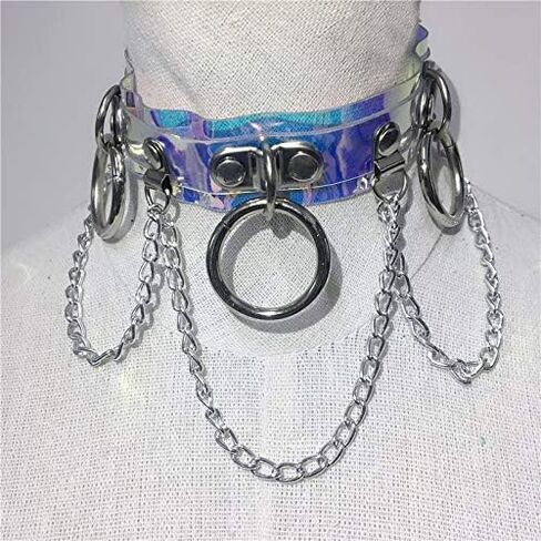 Women Holographic Goth Punk Choker Collar PVC Necklace for Halloween Costume Rave Night Club Cosplay in Kuwait