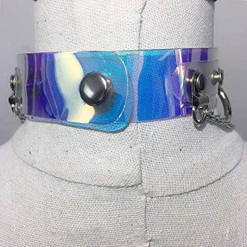 Women Holographic Goth Punk Choker Collar PVC Necklace for Halloween Costume Rave Night Club Cosplay in Kuwait