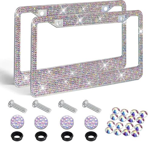 Bling License Plate Frame for Women, Premium Stainless Steel Rhinestone License Plate Holder,Handmade Glitter Crystal Diamond Girl Lincense Plate Tag Cover,Bedazzled Sparkly (Black) in Saudi Arabia