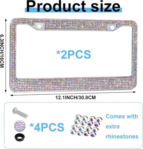 Bling License Plate Frame for Women, Premium Stainless Steel Rhinestone License Plate Holder,Handmade Glitter Crystal Diamond Girl Lincense Plate Tag Cover,Bedazzled Sparkly (Black) in Saudi Arabia