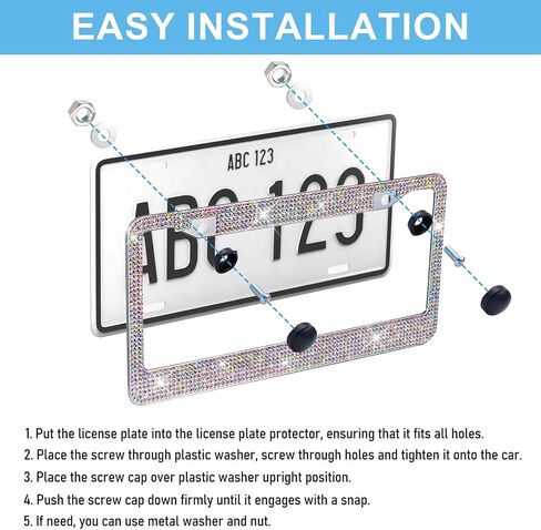 Bling License Plate Frame for Women, Premium Stainless Steel Rhinestone License Plate Holder,Handmade Glitter Crystal Diamond Girl Lincense Plate Tag Cover,Bedazzled Sparkly (Black) in Saudi Arabia