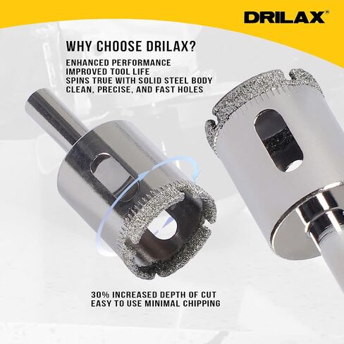 Drilax 5 Pcs Diamond Drill Bit Set 1/2" (0.5 in) Wet Use for Tiles, Glass, Fish Tanks, Marble Granite Ceramic Porcelain Bottles Quartz Coated Kitchen Bathroom Shower Lamps in Kuwait