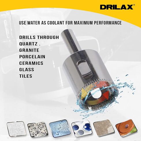 Drilax 5 Pcs Diamond Drill Bit Set 1/2" (0.5 in) Wet Use for Tiles, Glass, Fish Tanks, Marble Granite Ceramic Porcelain Bottles Quartz Coated Kitchen Bathroom Shower Lamps in Kuwait