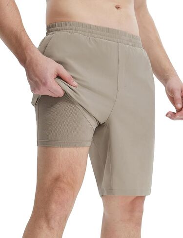 BALEAF Men's 9" Athletic Shorts 2 in 1 Quick Dry Running Workout Gym Shorts with Pockets Lightweight in Saudi Arabia