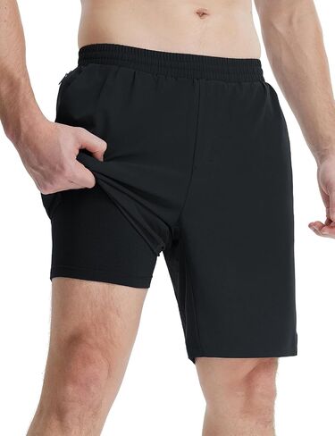 BALEAF Men's 9" Athletic Shorts 2 in 1 Quick Dry Running Workout Gym Shorts with Pockets Lightweight in Saudi Arabia