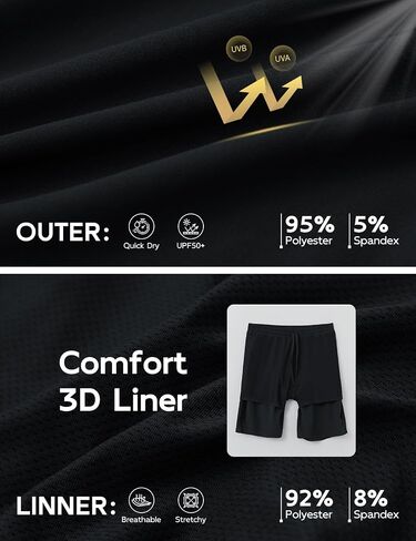 BALEAF Men's 9" Athletic Shorts 2 in 1 Quick Dry Running Workout Gym Shorts with Pockets Lightweight in Saudi Arabia