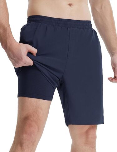 BALEAF Men's 9" Athletic Shorts 2 in 1 Quick Dry Running Workout Gym Shorts with Pockets Lightweight in Saudi Arabia