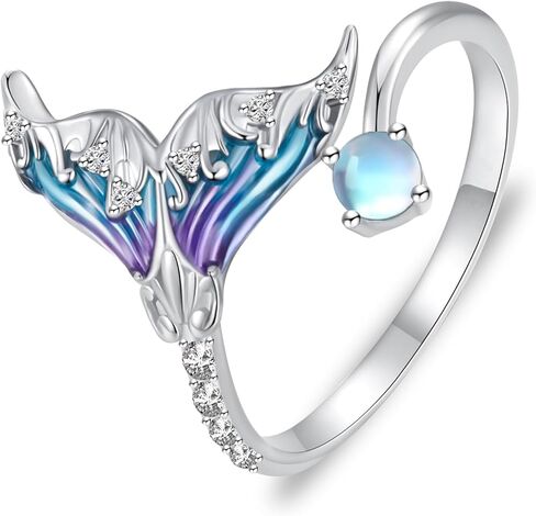 سلحفاة البحر نجم البحر/سمك القرش المطرقة/الحوت القاتل أوركا/الأخطبوط حجر القمر/حورية البحر حجر القمر حلقة مفتوحة للنساء من الفضة الاسترليني حلقات قابلة للتعديل حلقات المحيط لهدايا حفلات أعياد الميلاد in Kuwait