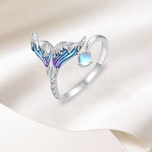 سلحفاة البحر نجم البحر/سمك القرش المطرقة/الحوت القاتل أوركا/الأخطبوط حجر القمر/حورية البحر حجر القمر حلقة مفتوحة للنساء من الفضة الاسترليني حلقات قابلة للتعديل حلقات المحيط لهدايا حفلات أعياد الميلاد in Kuwait