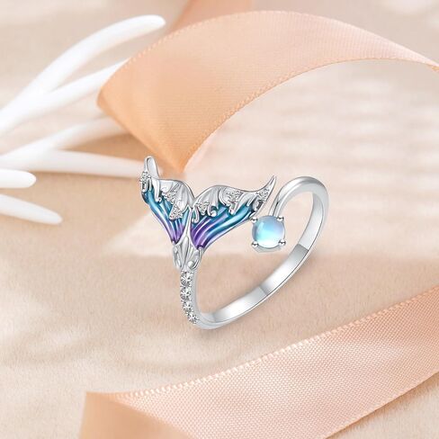 سلحفاة البحر نجم البحر/سمك القرش المطرقة/الحوت القاتل أوركا/الأخطبوط حجر القمر/حورية البحر حجر القمر حلقة مفتوحة للنساء من الفضة الاسترليني حلقات قابلة للتعديل حلقات المحيط لهدايا حفلات أعياد الميلاد in Kuwait