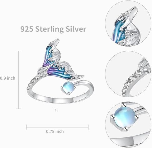 سلحفاة البحر نجم البحر/سمك القرش المطرقة/الحوت القاتل أوركا/الأخطبوط حجر القمر/حورية البحر حجر القمر حلقة مفتوحة للنساء من الفضة الاسترليني حلقات قابلة للتعديل حلقات المحيط لهدايا حفلات أعياد الميلاد in Kuwait