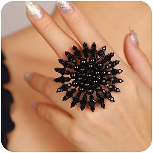 Xerling Elegant Floral Pearl Statement Big Cocktail Rings for Women Boho Rings Aesthetic Rhinestone Finger Rings for Teens Party Prom in Kuwait