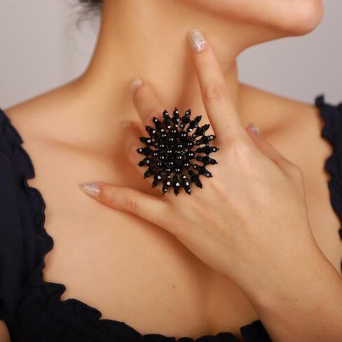 Xerling Elegant Floral Pearl Statement Big Cocktail Rings for Women Boho Rings Aesthetic Rhinestone Finger Rings for Teens Party Prom in Kuwait