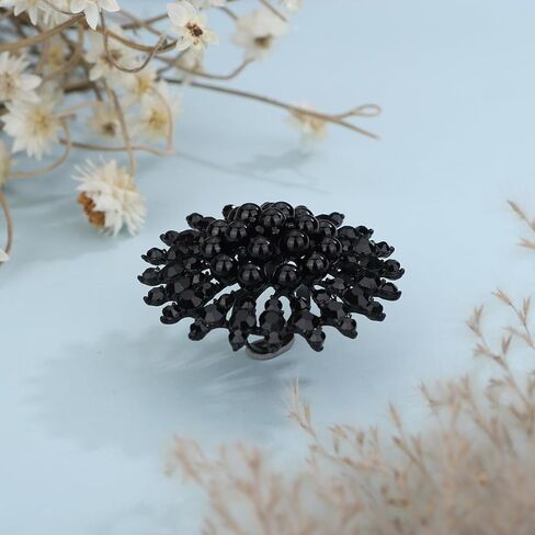 Xerling Elegant Floral Pearl Statement Big Cocktail Rings for Women Boho Rings Aesthetic Rhinestone Finger Rings for Teens Party Prom in Kuwait