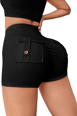 Milumia Women Flap Pocket Biker Shorts Scrunch Butt Lifting Tummy Control Workout Shorts in Saudi Arabia