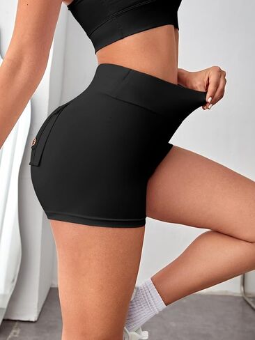 Milumia Women Flap Pocket Biker Shorts Scrunch Butt Lifting Tummy Control Workout Shorts in Saudi Arabia