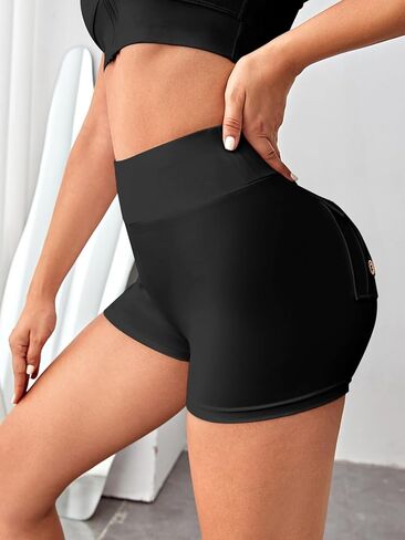 Milumia Women Flap Pocket Biker Shorts Scrunch Butt Lifting Tummy Control Workout Shorts in Saudi Arabia