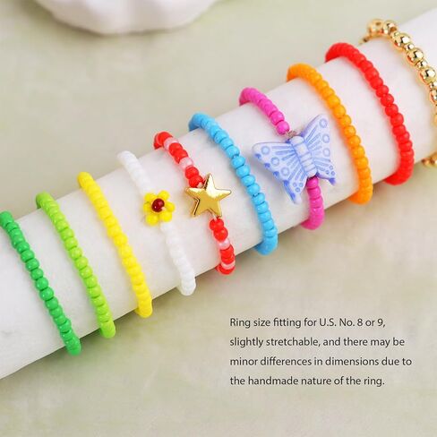 مجموعة خواتم خرز البذور للنساء، هدية مجوهرات عصرية للأصابع مصنوعة يدويًا من بوهو قابلة للتعديل ومطرزة بالذهب للصيف والشاطئ. in Kuwait