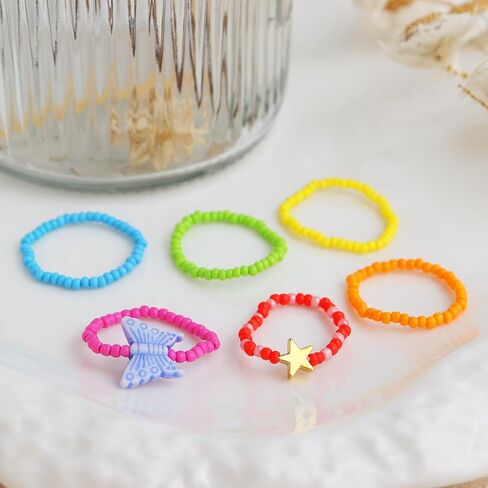 مجموعة خواتم خرز البذور للنساء، هدية مجوهرات عصرية للأصابع مصنوعة يدويًا من بوهو قابلة للتعديل ومطرزة بالذهب للصيف والشاطئ. in Kuwait