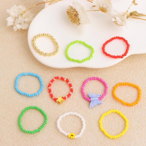 مجموعة خواتم خرز البذور للنساء، هدية مجوهرات عصرية للأصابع مصنوعة يدويًا من بوهو قابلة للتعديل ومطرزة بالذهب للصيف والشاطئ. in Kuwait