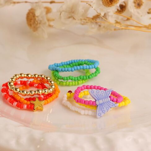 مجموعة خواتم خرز البذور للنساء، هدية مجوهرات عصرية للأصابع مصنوعة يدويًا من بوهو قابلة للتعديل ومطرزة بالذهب للصيف والشاطئ. in Kuwait