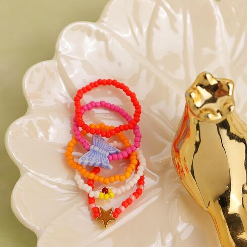 مجموعة خواتم خرز البذور للنساء، هدية مجوهرات عصرية للأصابع مصنوعة يدويًا من بوهو قابلة للتعديل ومطرزة بالذهب للصيف والشاطئ. in Kuwait