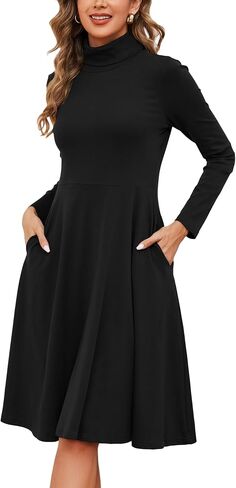 Kormei Women's Long Sleeve Turtleneck Casual Ribbed Knit Loose Tunic Fall Dress A Line Flare Dresses in Saudi Arabia