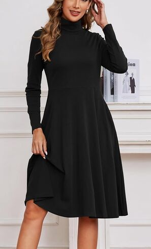 Kormei Women's Long Sleeve Turtleneck Casual Ribbed Knit Loose Tunic Fall Dress A Line Flare Dresses in Saudi Arabia